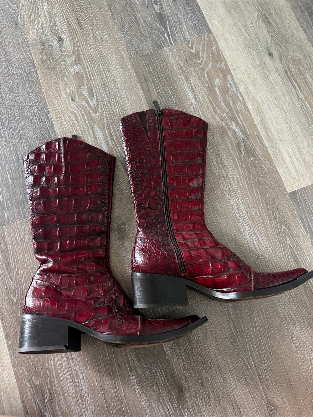 Donald J. Pliner Red Croc-Embossed Mid-Calf Heeled Boots